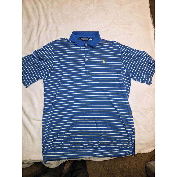 Polo Golf Ralph Lauren Men’s Large Blue Yellow Striped Short Sleeve Polo Shirt - Picture 1 of 4